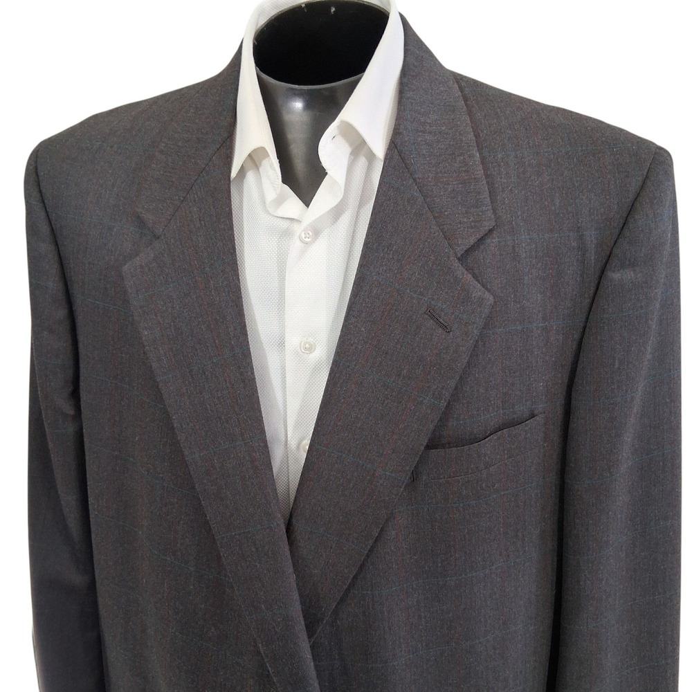 Palm Beach Suit 52R 50x28 Brown Windowpane Plaid Two Button Semi Structured